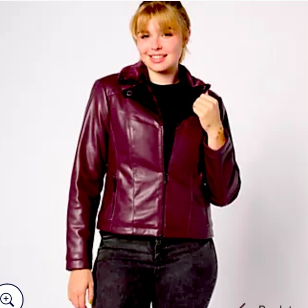 Faux-Leather Moto Jacket w/ Faux-Fur Lining
